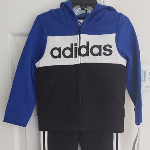 NWT Adidas Black and Blue Fleece Jogger Set